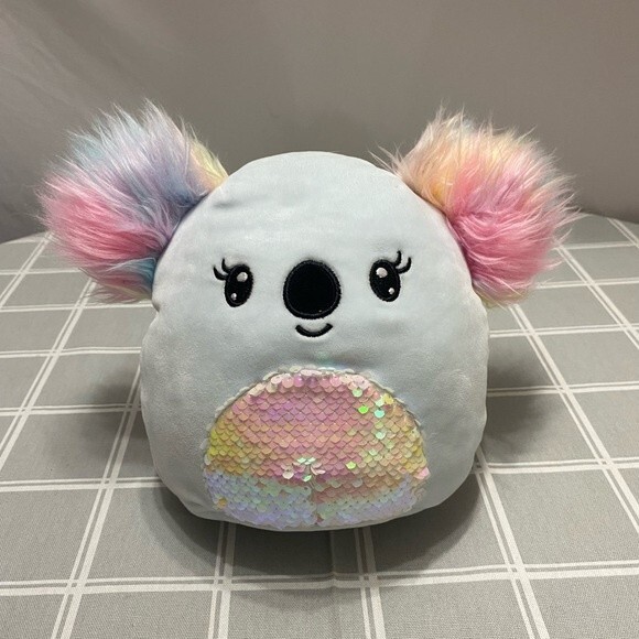 KYA Koala Squishmallow Pastel Blue & Rainbow Fluffy Ears Plush Toy with Sequins - Picture 1 of 8